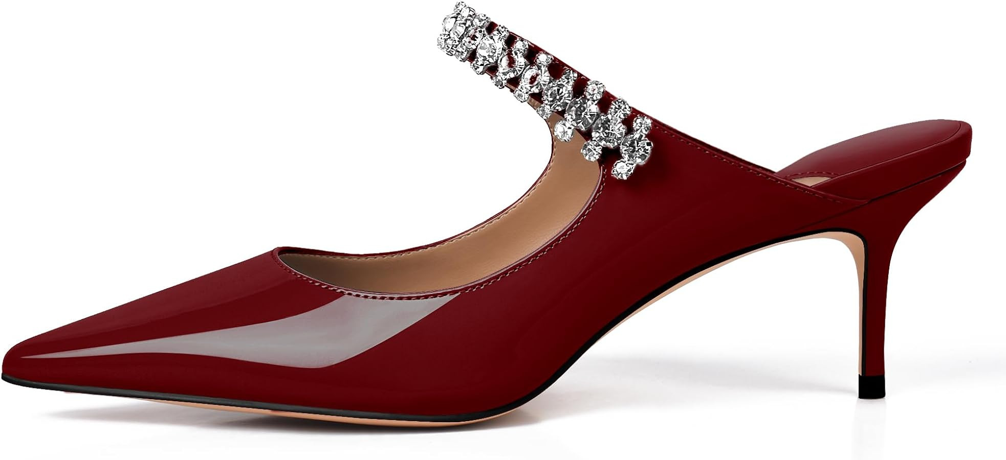 XINIUNIU Heeled Mules for Women Rhinestone Heels Pointed Toe Slip On 2.5 Inch Kitten Stiletto Clo... | Amazon (US)