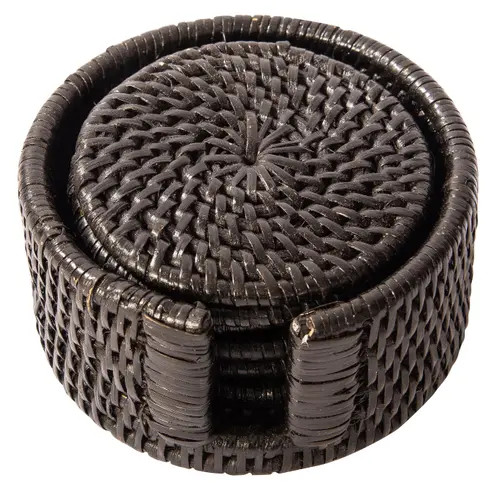 Artifacts Trading Company™ Artifacts Rattan Round Coasters with Box - 7 Piece Set in Tudor Black at Nordstrom | Nordstrom