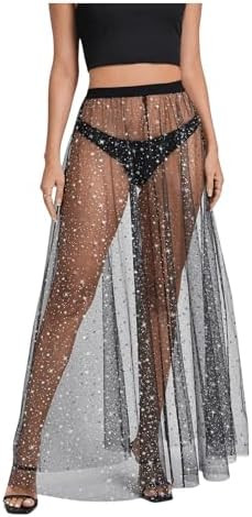 Milumia Women's Sheer Mesh Skirt See Through A Line High Waist Maxi Skirt Rave Festival Clubwear | Amazon (US)