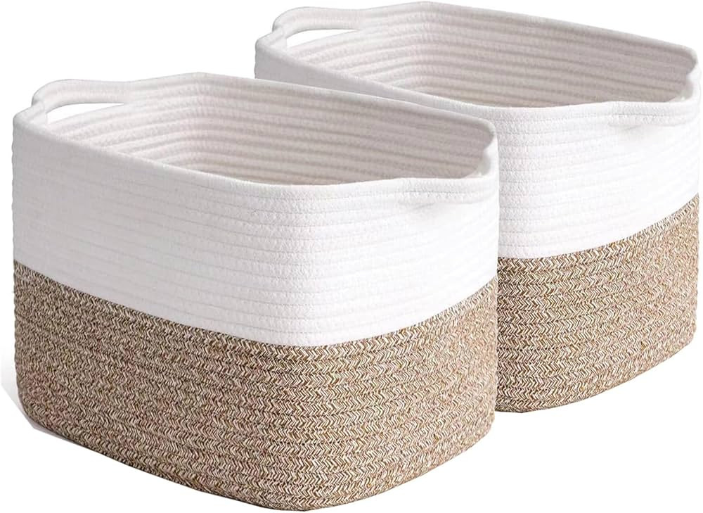 2 Pack Storage Basket for Organizing, Easter Gift Basket, 15''X10''X9'' Storage Bins, Rope Basket... | Amazon (US)