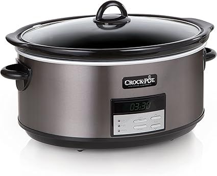 Crockpot 8 Quart Slow Cooker with Auto Warm Setting and Cookbook, Black Stainless Steel | Amazon (US)