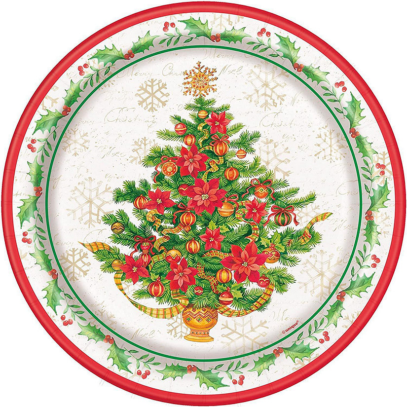 Festive Poinsettia Holiday 7" Paper Plates - 8ct | Oriental Trading Company