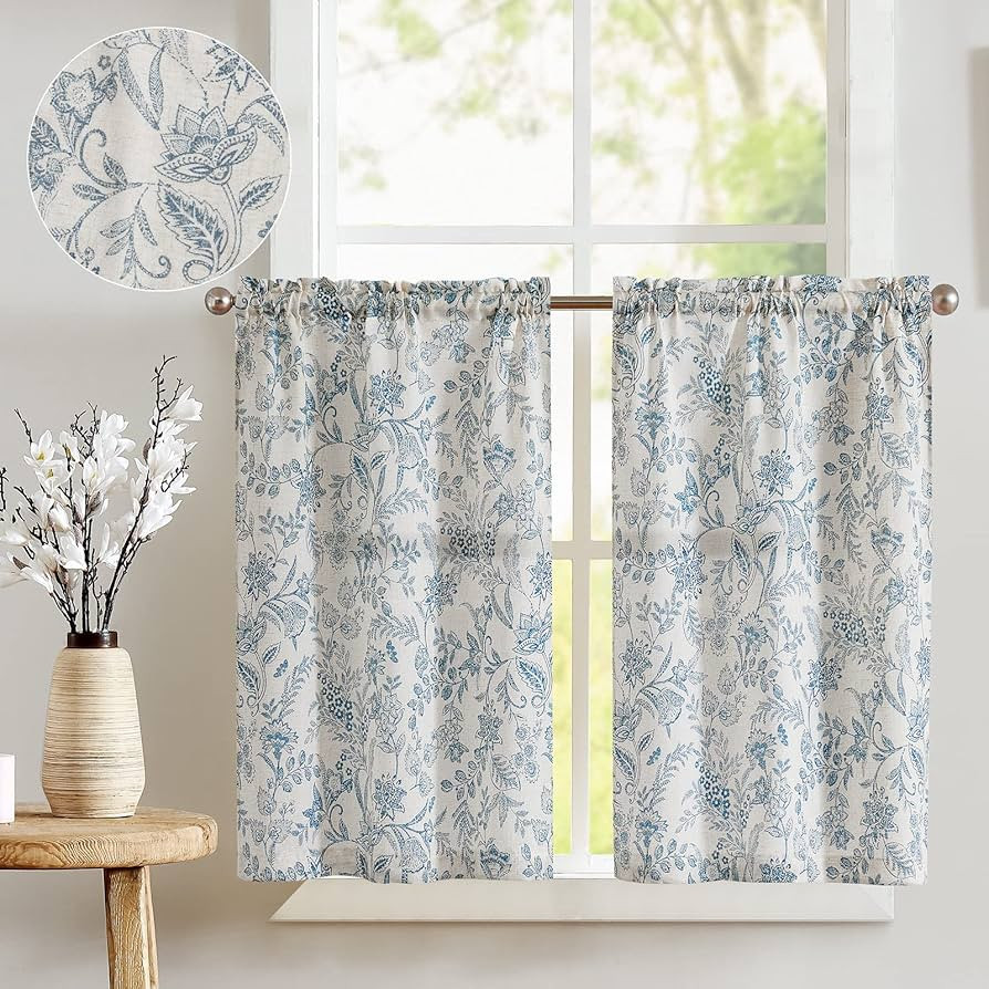 jinchan Floral Kitchen Curtains for Windows 36 Inch Linen Tier Farmhouse Cafe Curtains Country Bo... | Amazon (US)