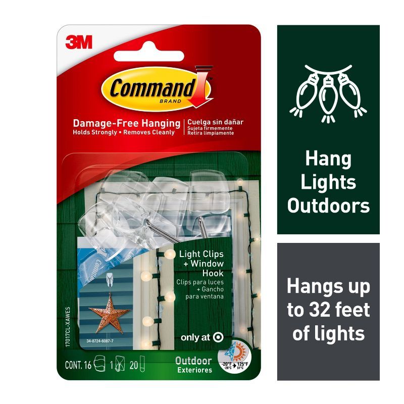 Command 16 Clips 20 Strips Outdoor Light Clips with Foam All Weather Strips Decorative Hooks Clea... | Target