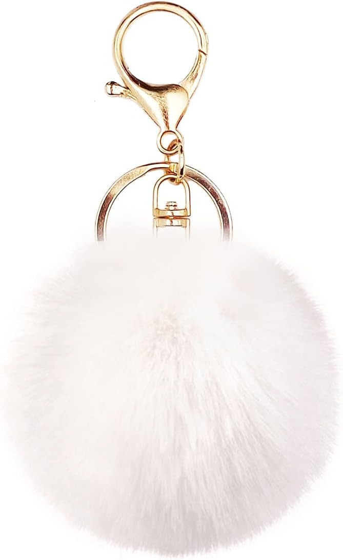 jtkdxqs Pom Pom Keychain Soft Artificial Rabbit Fur Plush Fluffy Ball Key Ring for Women | Amazon (US)