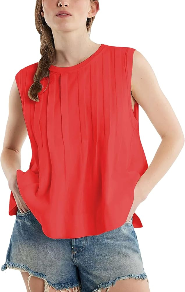 Mingzhu Women's Summer Pleated Ruffle Hem Babydoll Vest Shirt Y2K Peplum Sleeveless Tank Top Casu... | Amazon (US)