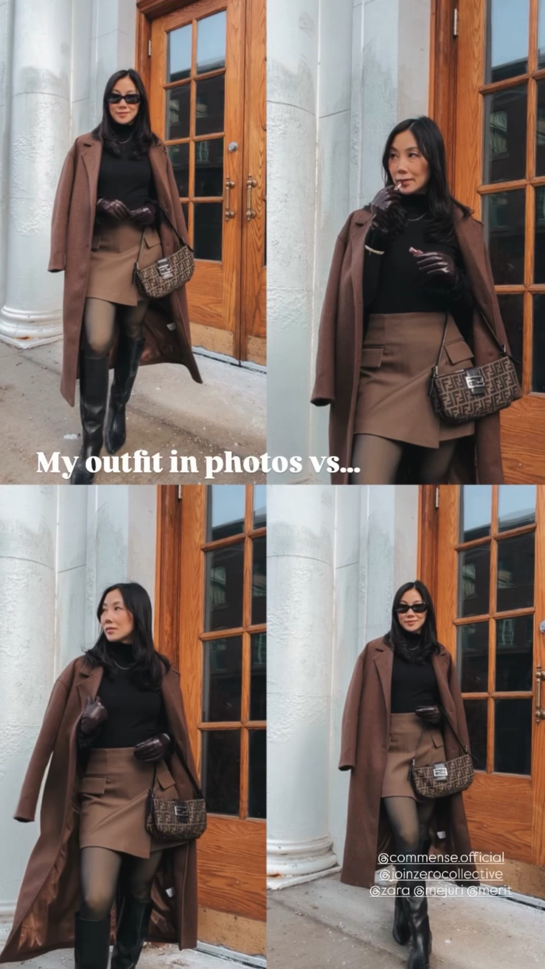 Winter OOTD: brown and black is my fave combo right now. Pairing a black turtle neck with a brown skirt and wool coat. An easy everyday look. 

@commense.official @joinzerocollective @zara @mejuri @merit

#LTKSeasonal #LTKWorkwear #LTKootd