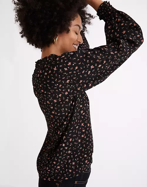 Smocked-Neck Ruffle Top in Stem Scatter | Madewell