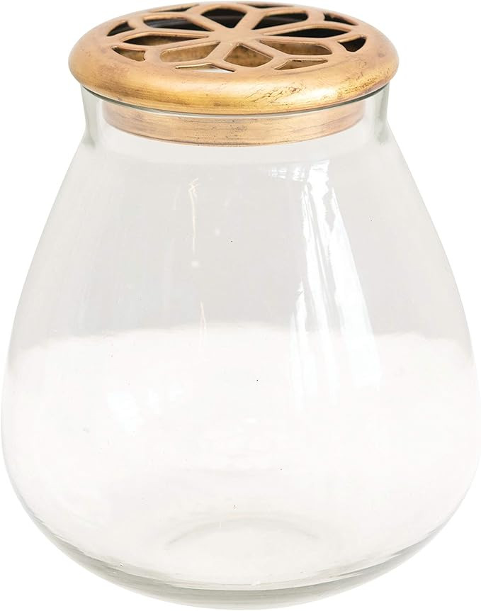 Bloomingville Antique Brass Finish Glass w/Metal Frog Lid Vase | Amazon (US)