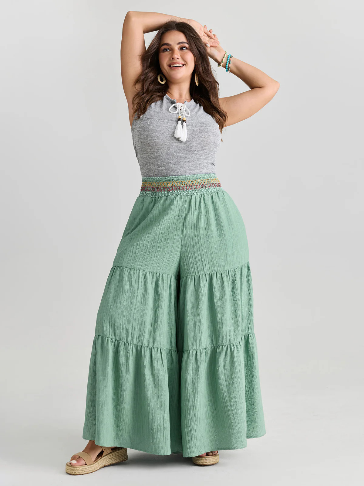 Tiered Shirred Waist Flare Pants | Bloomchic