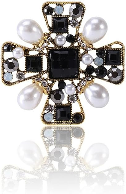 Vintage Cross Pearl Brooch for Women Men Baroque Retro Accessories Elegant Crystal Rhinestone Bro... | Amazon (US)