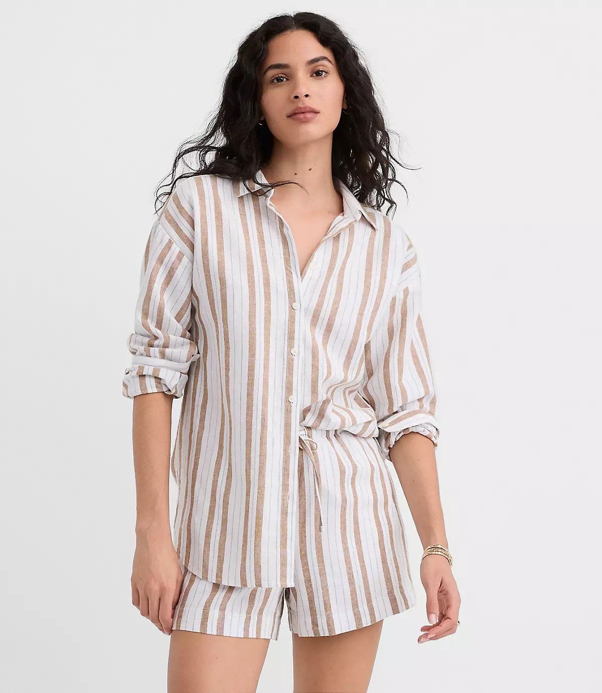 Striped Linen Cotton Everyday Oversized Shirt | LOFT