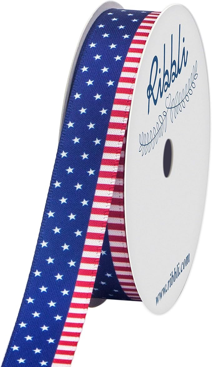 Ribbli Satin Stars and Stripes Patriotic Craft Ribbon,5/8-Inch x 10-Yard,Navy/White/Red,Use for M... | Amazon (US)
