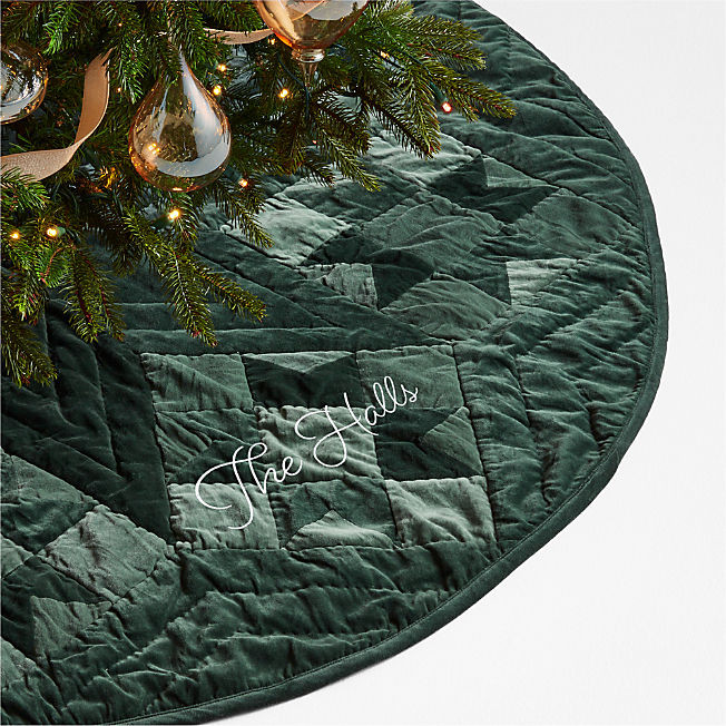 Green Velvet Heritage Christmas Tree Skirt | Crate & Barrel | Crate & Barrel