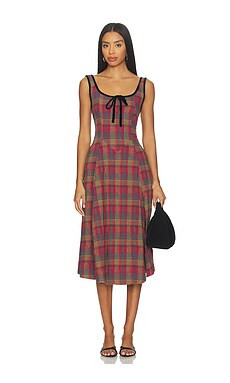 Free People Freya Plaid Midi Dress in Cherry Combo from Revolve.com | Revolve Clothing (Global)