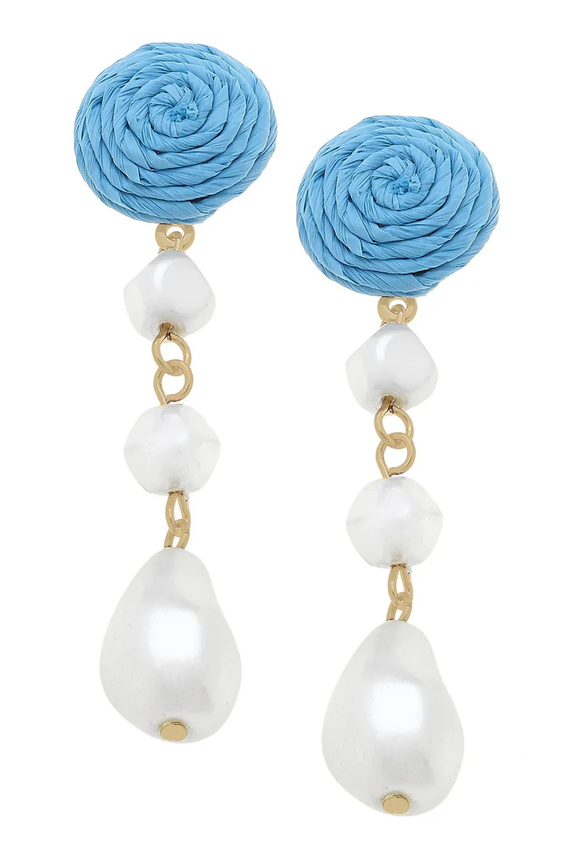 Sylvie Rattan Pearl Earrings in Light Blue | CANVAS