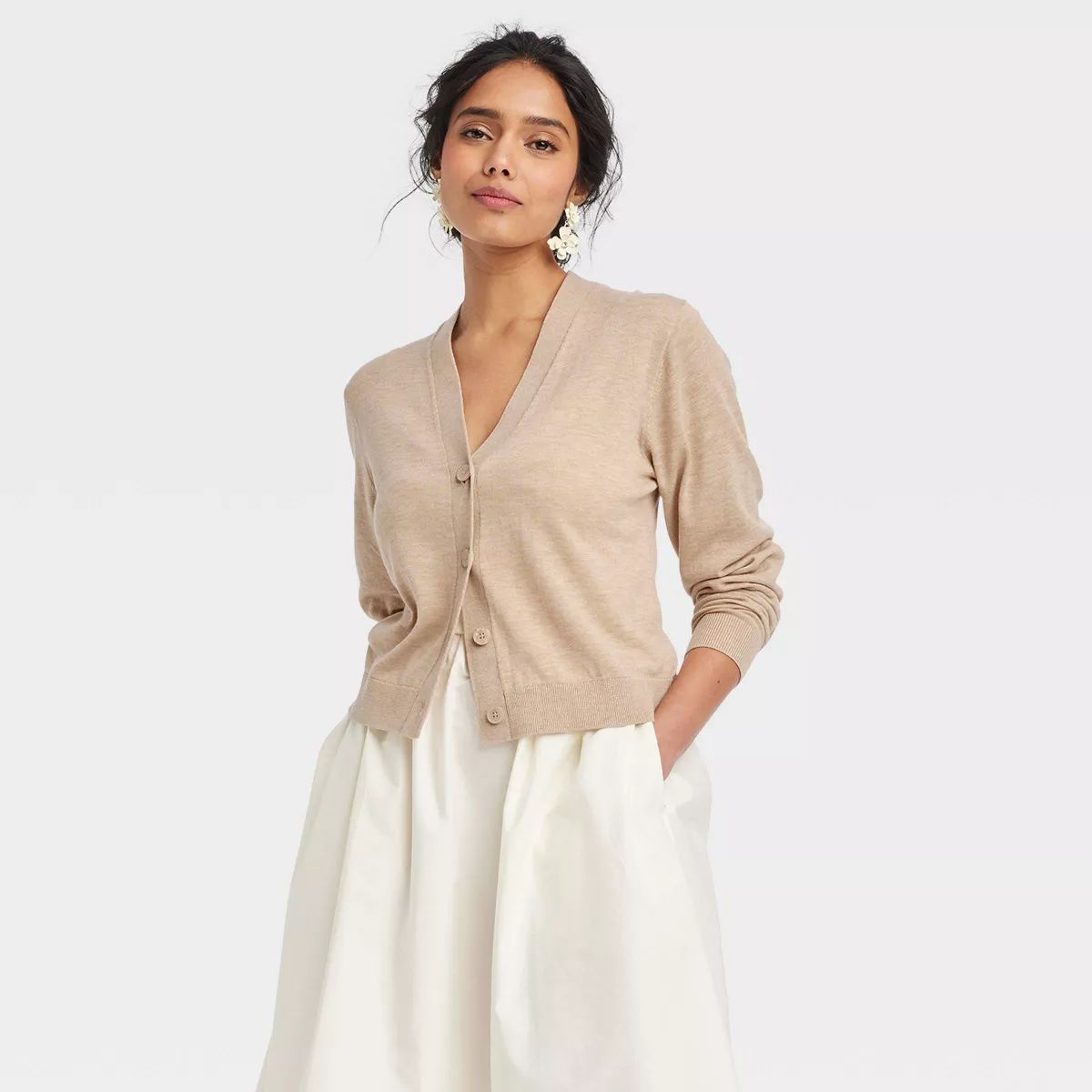 Women's Button-Front Cardigan - A New Day™ Camel L | Target