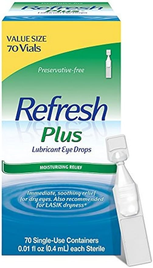 Refresh Plus Lubricant Eye Drops Preservative-Free Artificial Tears, 0.01 fl oz (0.4 mL), 70 Sing... | Amazon (US)