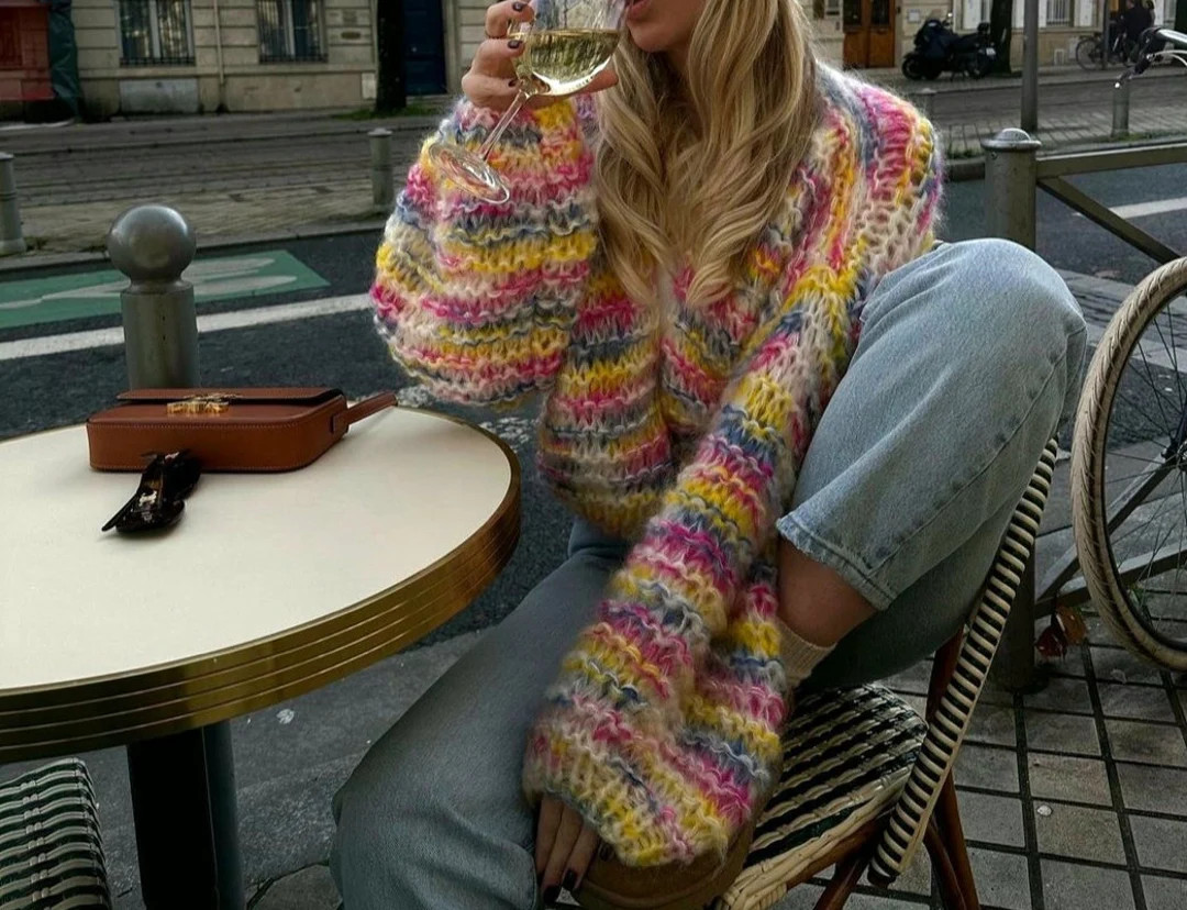 Colorful Striped Sweater Crochet Sweater Hand Knitted Warm - Etsy | Etsy (US)