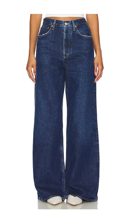 AGOLDE Dame High Rise Wide Leg Jeans in Denim-Dark. - size 27 | Revolve Clothing (Global)
