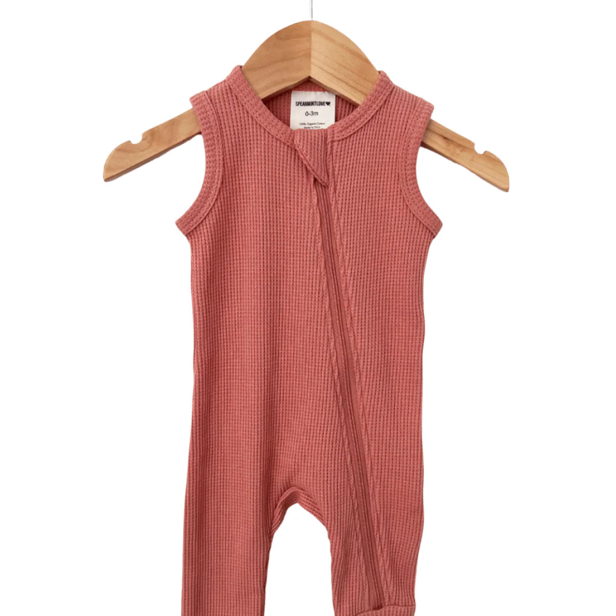 Organic Waffle Sleeveless Zip Romper, Dusty Rose | SpearmintLOVE