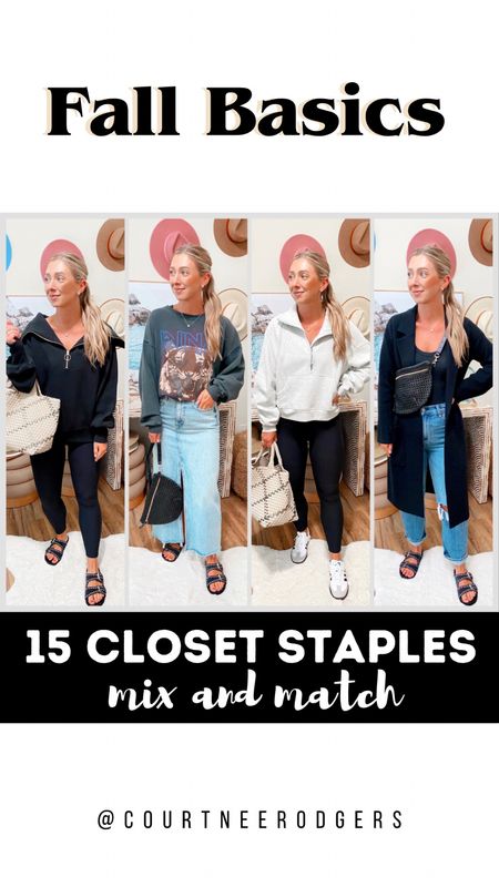 Happy August 1st! ☀️🍂 I thought it would be fun to share closet staples that you can mix and match with 15 pieces I already have in my closet! 💁🏼‍♀️P.S. I own all of these in multiple colors, they’re all quality basics that I always gravitate towards! 🩷 Which look is your favorite? Tell me below! 🫶🏻 Sizing in caption for each item in the LTK app under this photo! 👌🏻 You can shop everything via the link in my bio ➡️

Sizing:
1. Varley Black Half Zip: Size Small
2. Black Leggings (small short)
3. Denim Skirt (size 4/27)
4. Anine Bing sweatshirt (medium)
5. Lululemon Half Zip scuba (XS/S)
6. J.Crew Ella Black Cardigan (XS—runs big)
7. Abercrombie Jeans (Size 6)
8. Abercrombie Black Tank (Size Small)
9. Lululemon Effortless Tan Jacket (Size 4)
10. Abercrombie YPB sculpt tank (size medium)
11. Black Reformation Dress (Small)
12. Denim Jacket (similar linked)
13. Clare V Bag (20% off with code: CHIC20)
14. Isbael Marant Sandals (Size 38 (7.5)
15. Adidas Samba (I’m a size 7.5 and wear the size W7/M6)

Fall fashion, closet staples, Lululemon, Varley, leggings, capsule wardrobe, best seller, back to school 

#LTKsalealert #LTKBacktoSchool #LTKSeasonal
