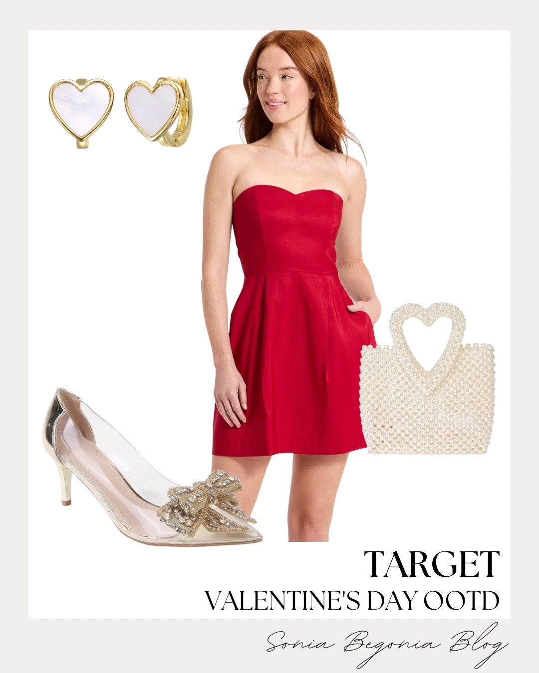 VALENTINE’S DAY OOTD: Red Hot Romance & Pearl Details! ❤️

Embrace the romantic holiday trend with this perfectly balanced under $50 date night look! 💖

We are obsessed with the statement piece: a vibrant red strapless mini dress featuring a classic sweetheart neckline and flattering fit-and-flare silhouette. Balance the bold color with elegant, whimsical accessories: a white pearl-beaded handbag with a unique heart-shaped handle and stunning gold-trimmed heart stud earrings. Finish the look with a touch of sparkle: chic pointed-toe clear heels adorned with a glamorous, oversized rhinestone bow for a polished and festive glam!

#OOTD
#OutfitOfTheDay
#ValentinesDayOutfit
#RedDress
#TargetStyle
#DateNightLook
#HeartEarrings
#PearlBag
#BowHeels
#RomanticStyle
#FeminineFashion
#LTKUnder50
#LTKSeasonal
#GalentinesDay
#StylingInspo


#LTKFindsUnder50 #LTKootd #LTKgrwm