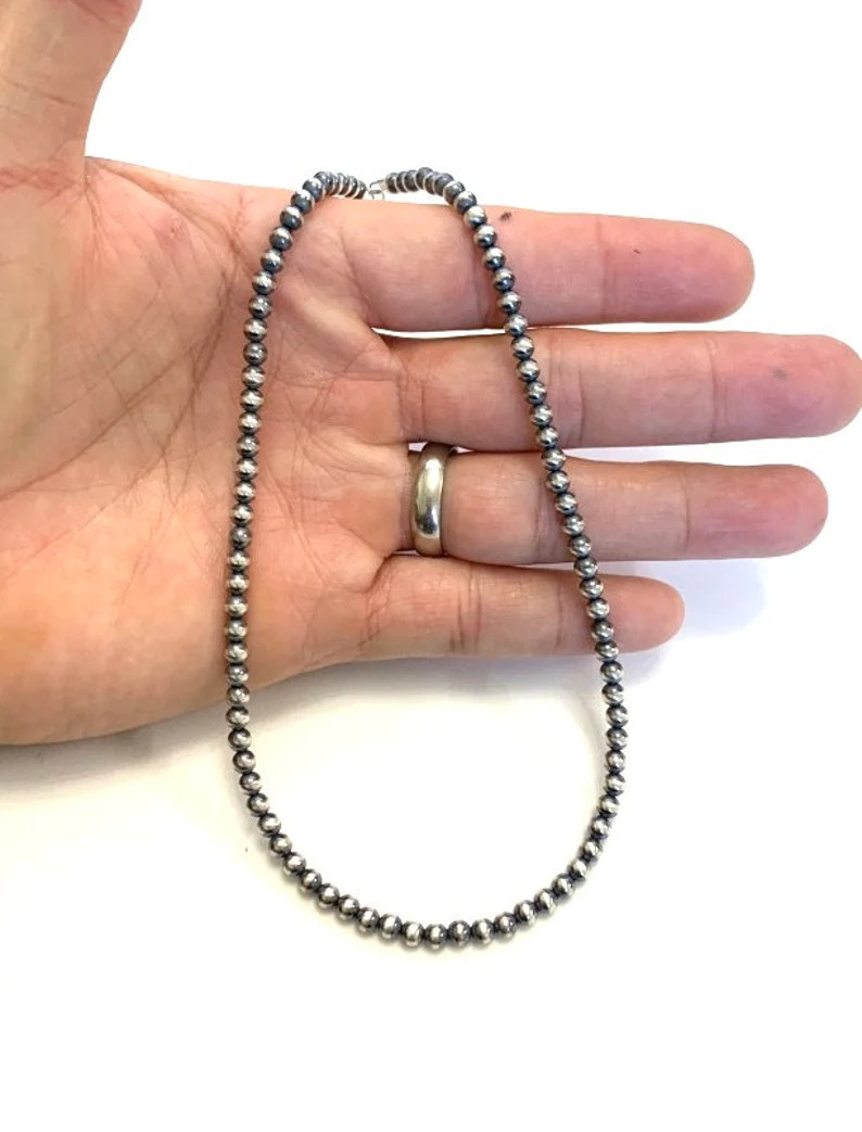 Handmade 4mm Navajo Pearl Sterling Silver Beads Necklace - Etsy | Etsy (US)