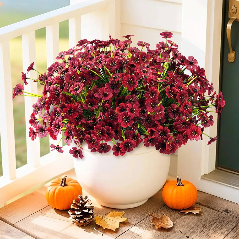 Artificial Mums Fall Fake Flowers for Outdoors, 12 Bundles Faux Mums for Outdoor Planters Autumn ... | Amazon (US)