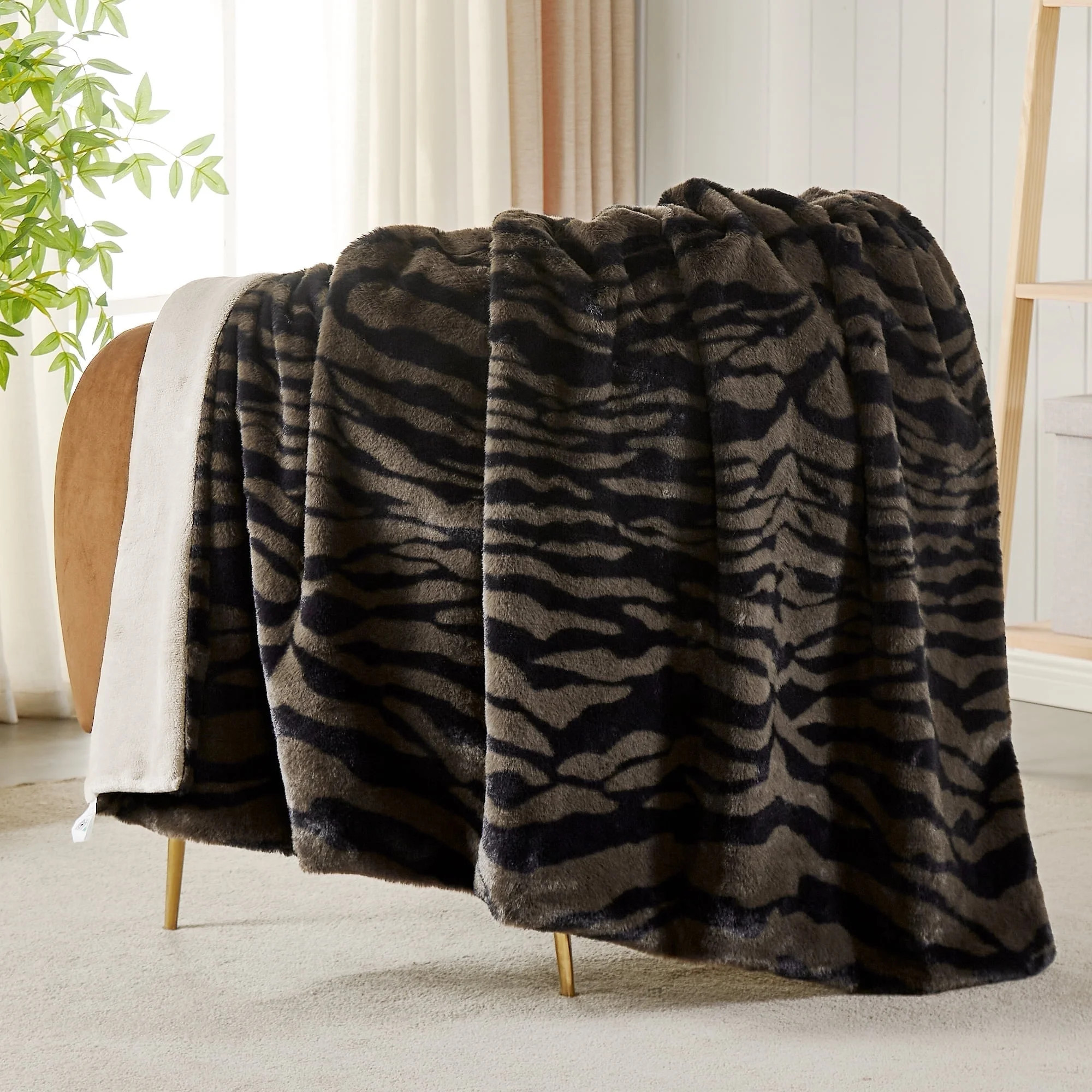 JONIYEAR Soft Fluffy Tiger Print Faux Rabbit Fur Throw Blanket 50" x 60",Luxury Decorative Cozy S... | Walmart (US)