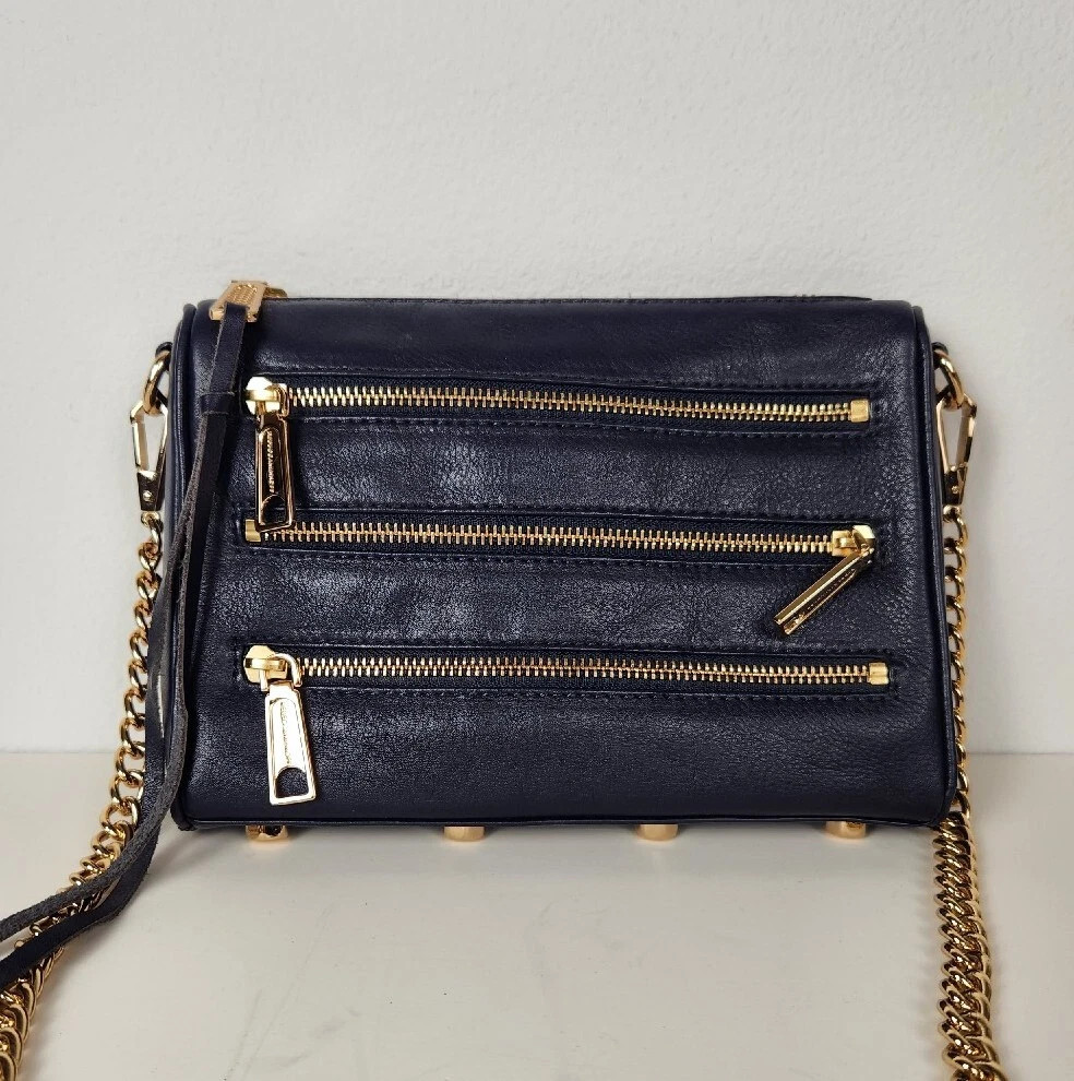 Rebecca Minkoff Navy Blue Five Zip Leather Crossbody Purse | eBay AU