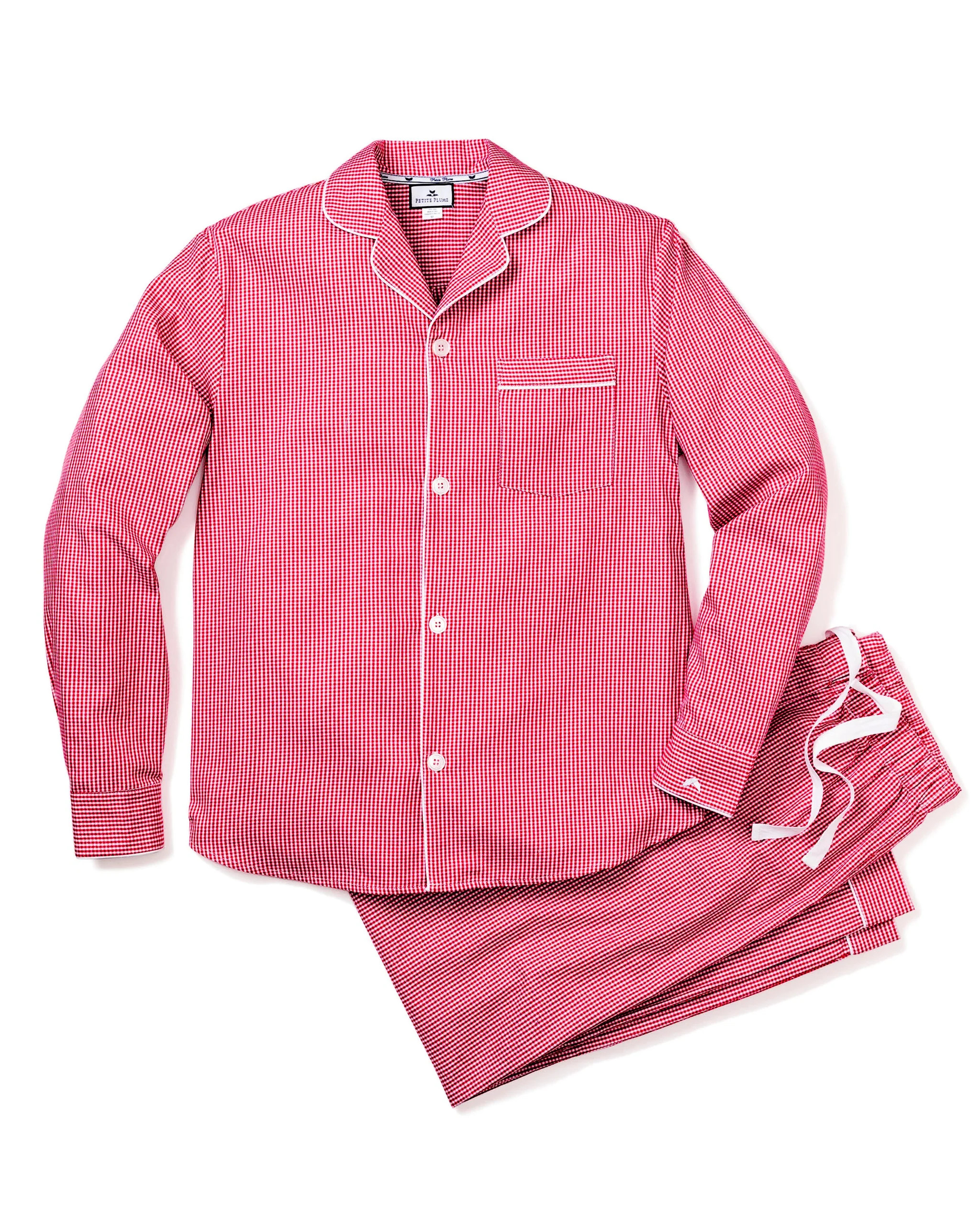 Men's Flannel Pajama Set in Red Mini Gingham | Petite Plume