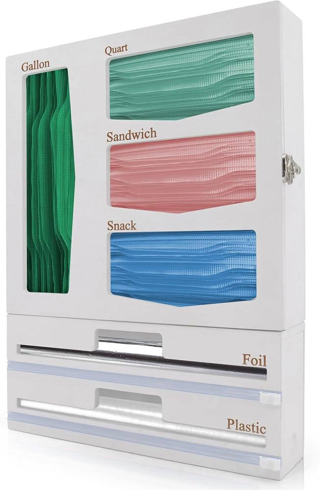 Ziplock Bag Organizer - Bamboo Dispenser with Cutter for Foil & Plastic Wrap. 6-in-1 Wall Rack/Ba... | Amazon (US)