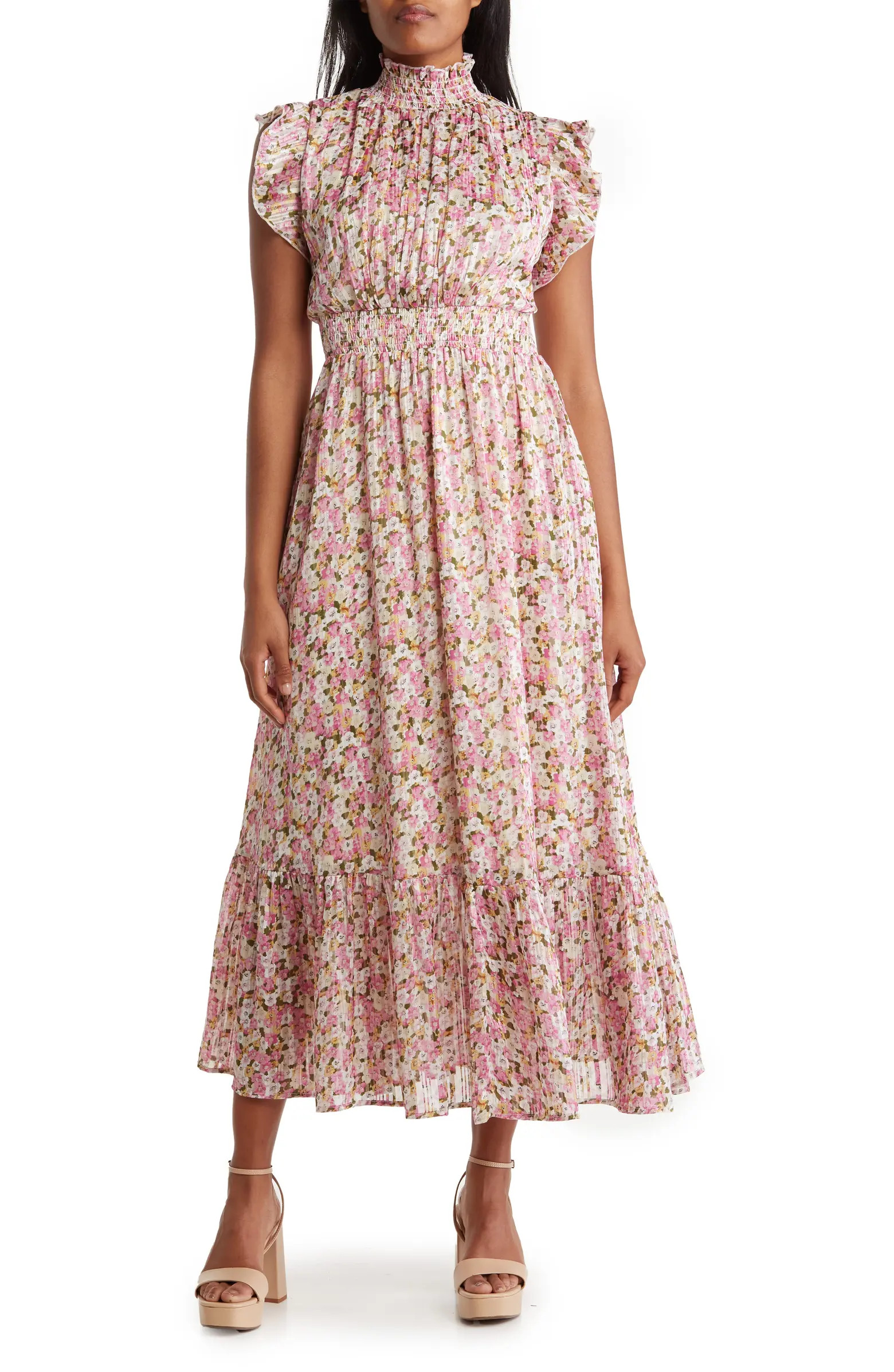 Smocked Mock Neck Tiered Maxi Dress | Nordstrom Rack