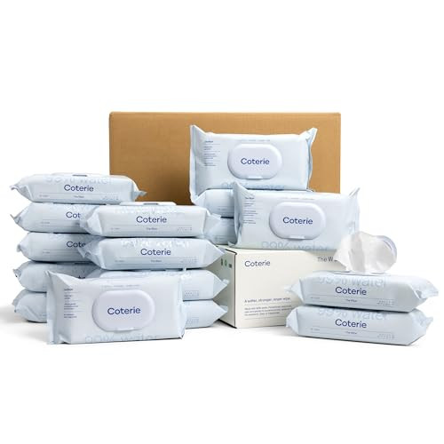 Coterie Baby Wipes, 16 Pack, 896 Count, Unscented Wipes, 99% Purified Water, Plastic-Free & Plant-Based Fibers, Fragrance Free Hypoallergenic Sensitive Skin Baby Essentials, Clean Ingredients | Amazon (US)