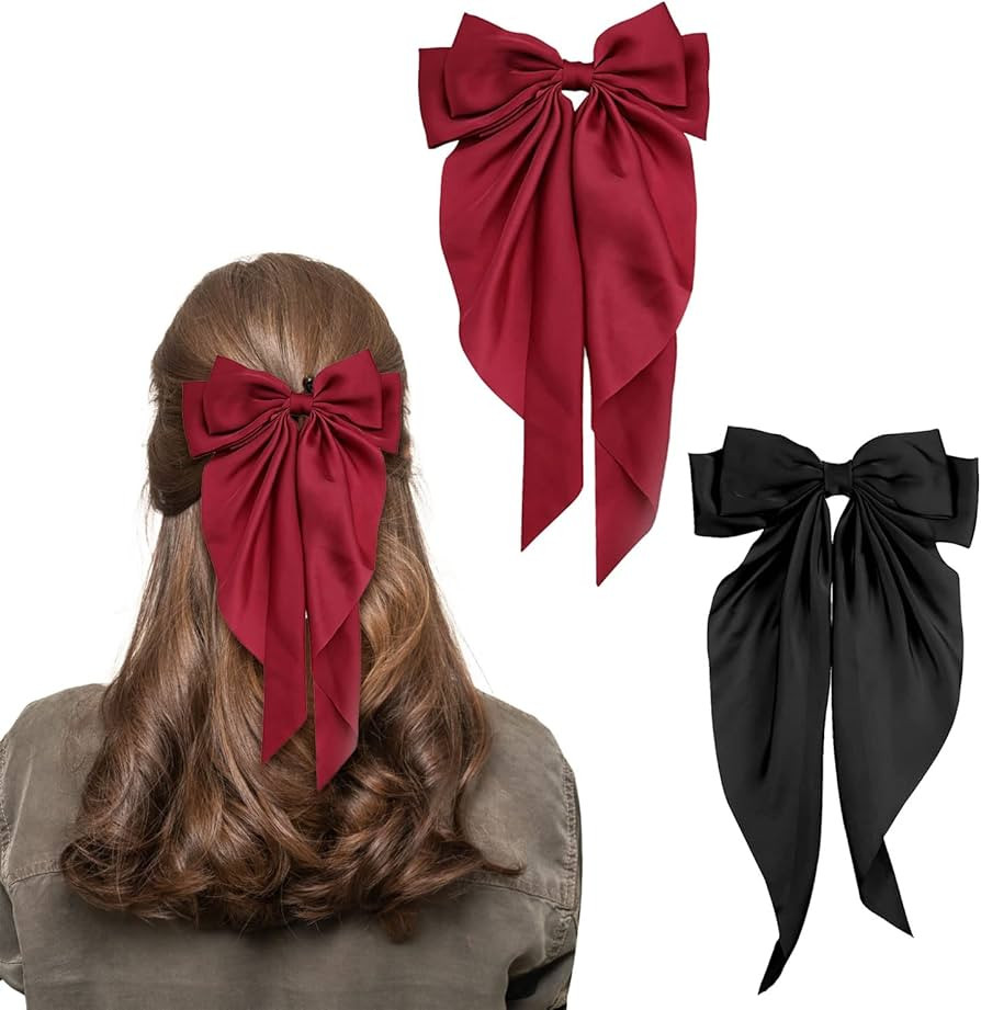 Bow Hair Clip, 2Pcs Hair Bows for Women Big Bowknot Hairpin French Hair Clips with Long Ribbon So... | Amazon (UK)