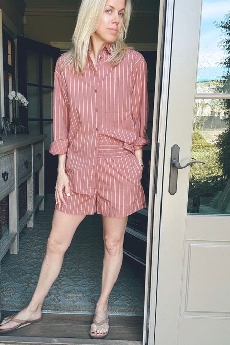 New in at Target: striped button down + shorts set. Love for errands, travel and casual Spring/Summer outfit. Runs tts- shirt is an oversized fit. 

#LTKover40 #LTKfindsunder50 #LTKSeasonal