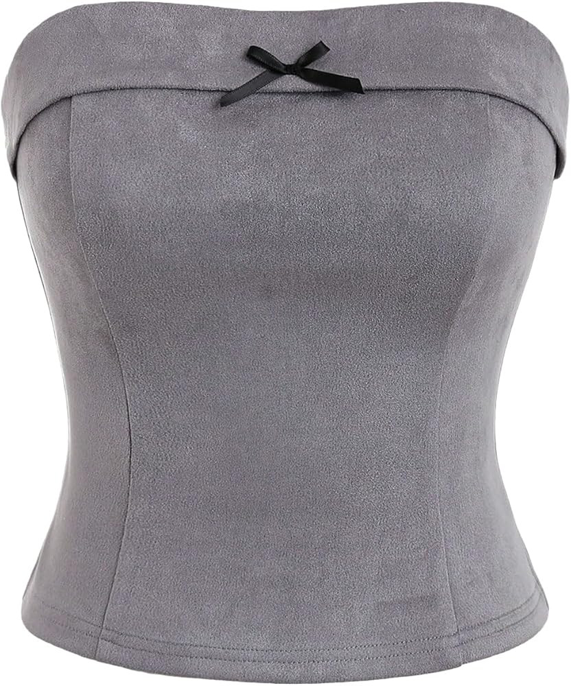 Women's Solid Faux Suede Knot Bow Front Strapless Bandeau Top Casual Sleeveless Slim Fit Tube Cro... | Amazon (US)