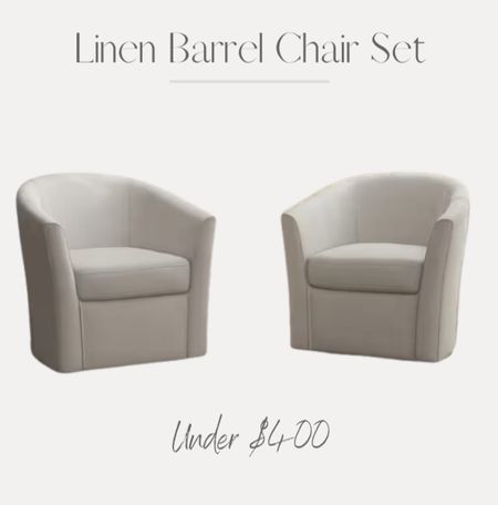 Linen barrel chair set on sale for under $400. Perfect for a living room or reading nook!

#LTKstyletip #LTKsalealert #LTKhome