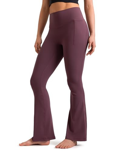 Colorfulkoala Dreamlux No Front Seam Flare Leggings for Women, High Waist Bootcut Yoga Pants with Pocket 31.5"(S, Plum Red) | Amazon (US)
