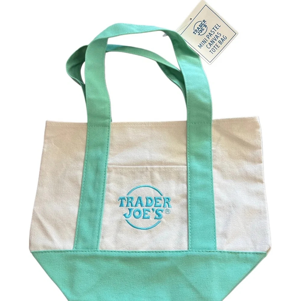 Trader Joe's Mint Green and White Mini Canvas Tote Bag | Poshmark