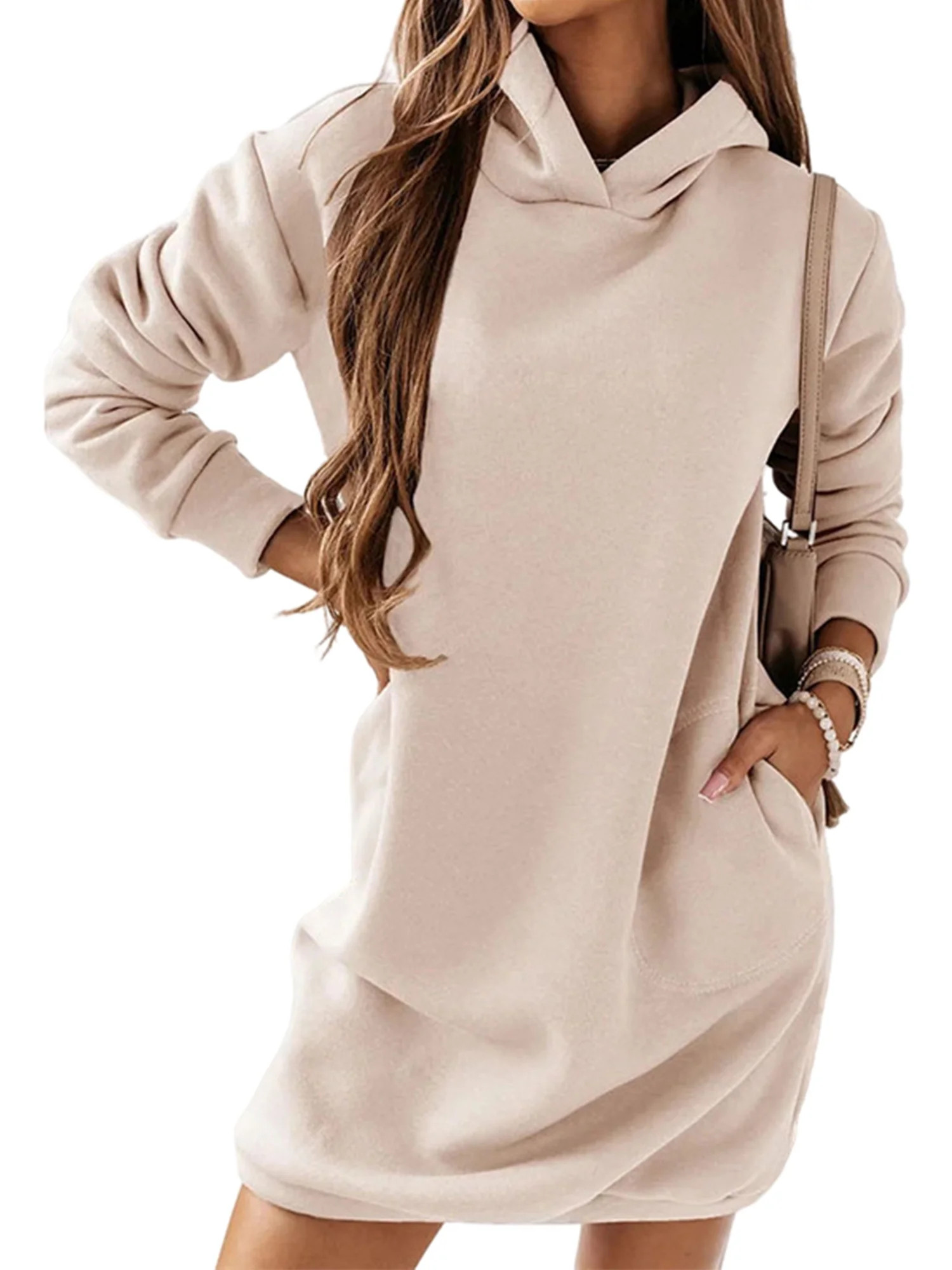 Glonme Women Hooded Dress Casual Long Sleeve Sweatshirts Dress Ladies Loungewear Dresses with Poc... | Walmart (US)