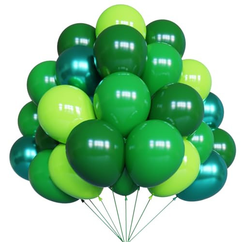 YMSZ Green Balloons, 67pcs 12 Inch Metallic Green Dark Green Lime Green Latex Balloons for St. Patrick's Day, Baby Shower, Jungle Safari Birthday Party Decorations | Amazon (US)