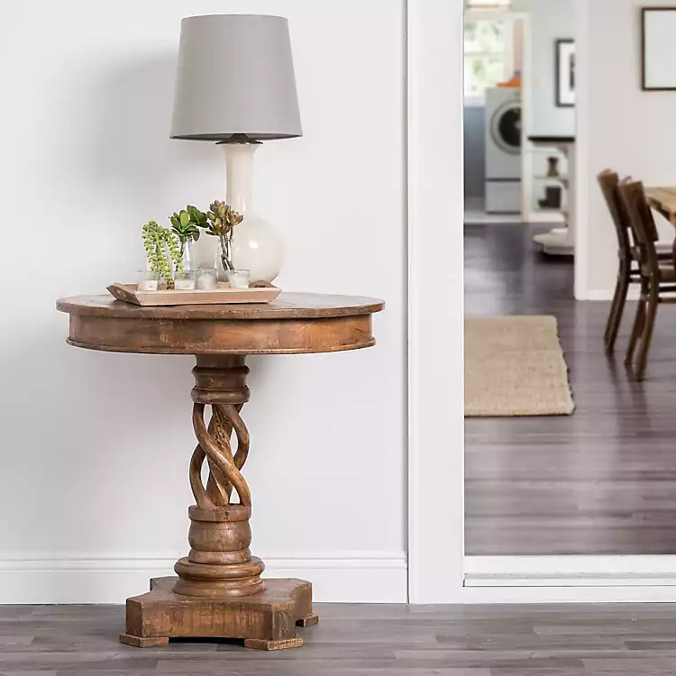 Wooden Twisted Base Barley Accent Table | Kirkland's Home