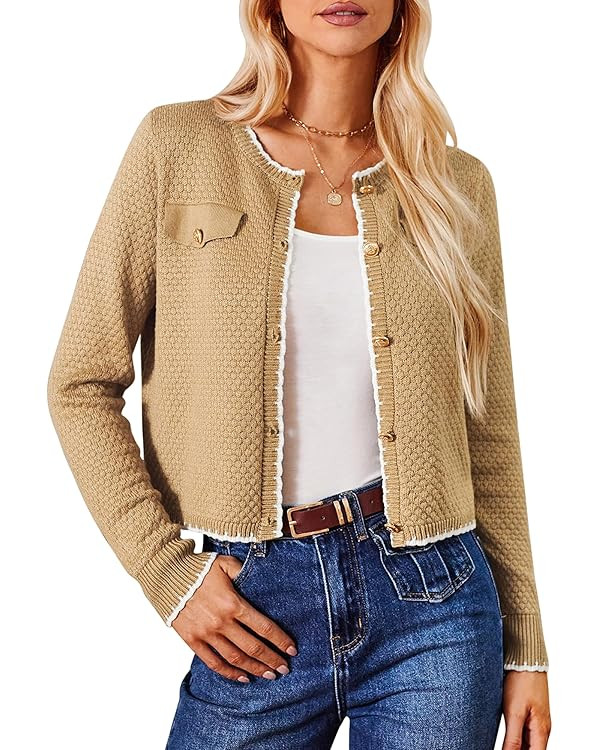 GRACE KARIN Women's Cardigans 2024 Button Down Knit Sweater Contrast Color Lightweight Lady Jacke... | Amazon (US)