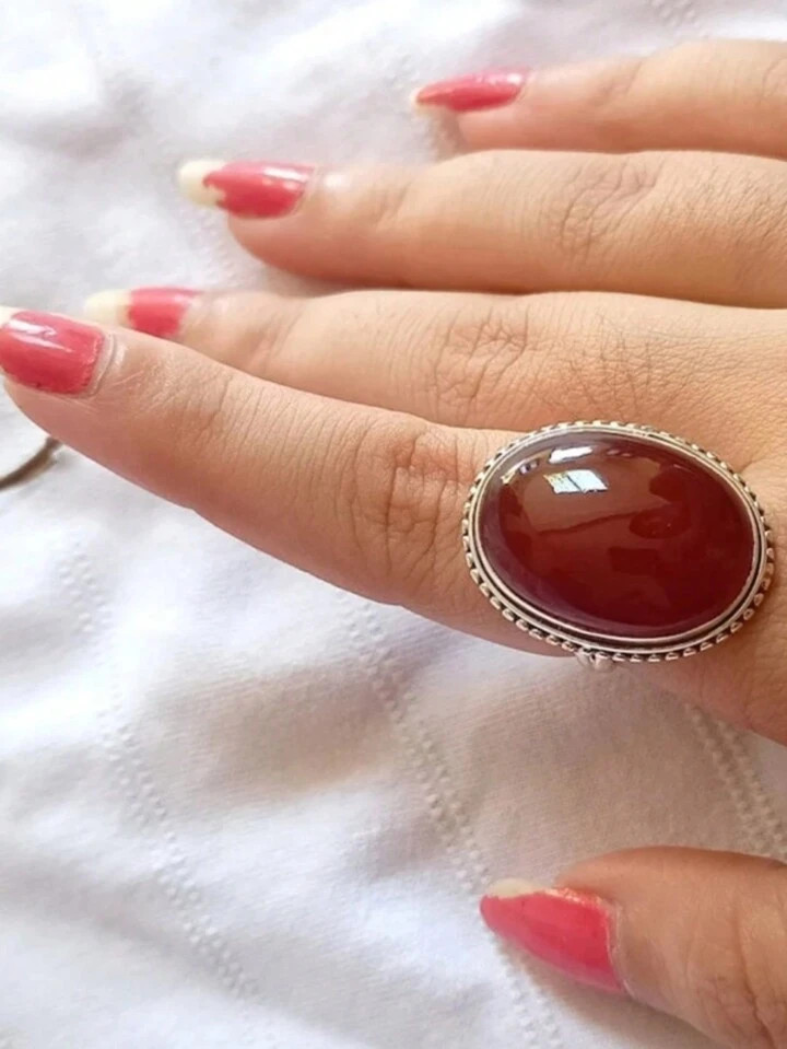 Boho Style Ring Inlaid Red Zirconia Egg Shape Symbol Of Dignity And Beauty Match Daily Outfits Pa... | SHEIN