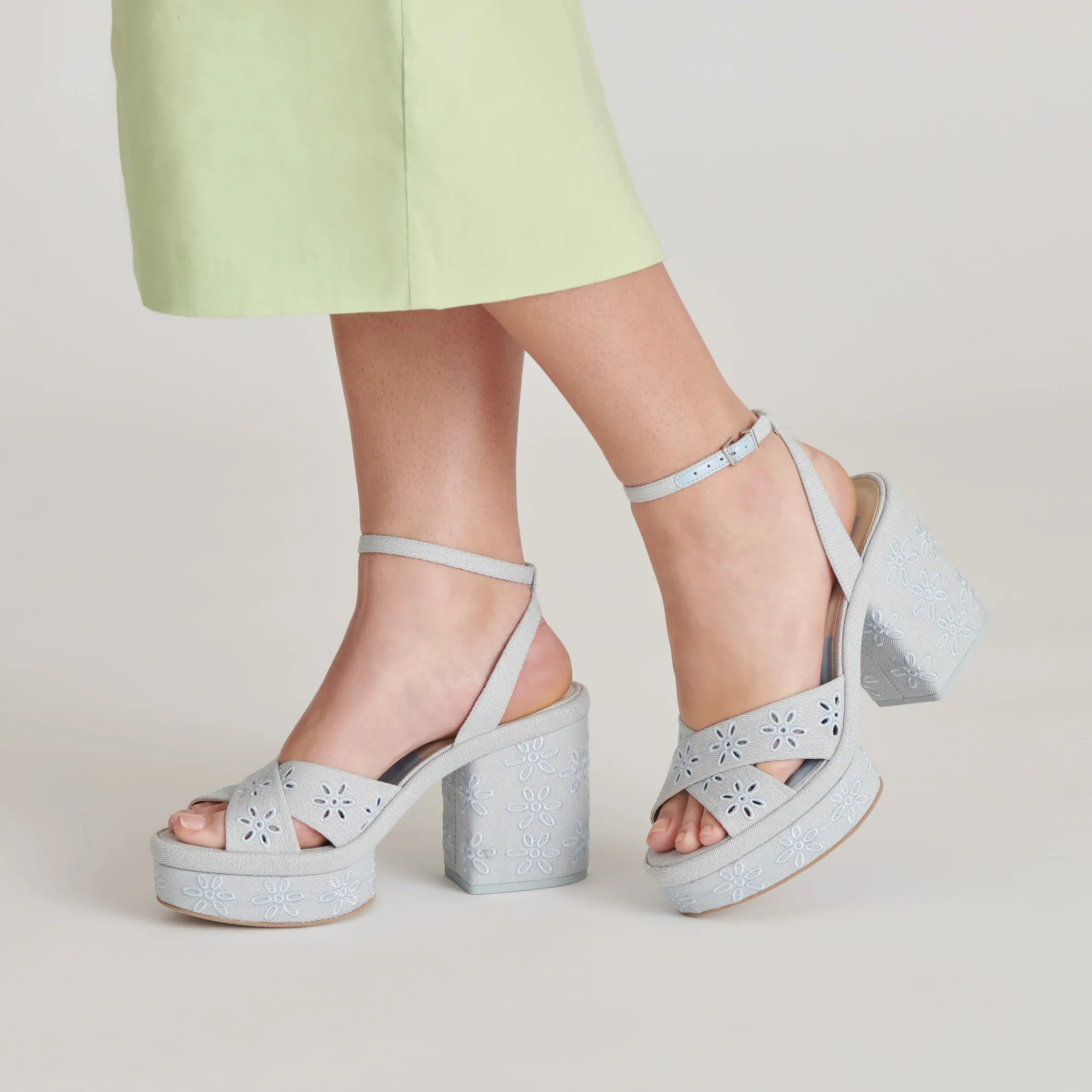 LAISHA HEELS LIGHT BLUE FLORAL EYELET | DolceVita.com
