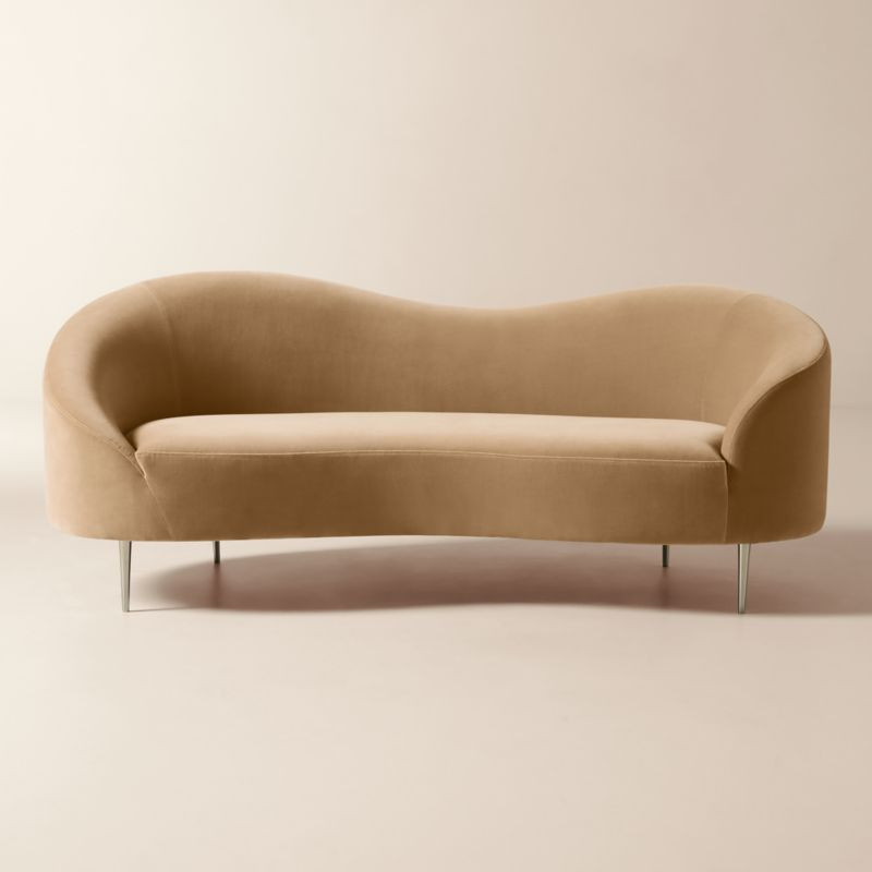 Curvo 75" Camel Velvet Apartment Sofa by goop + Reviews | CB2 | CB2