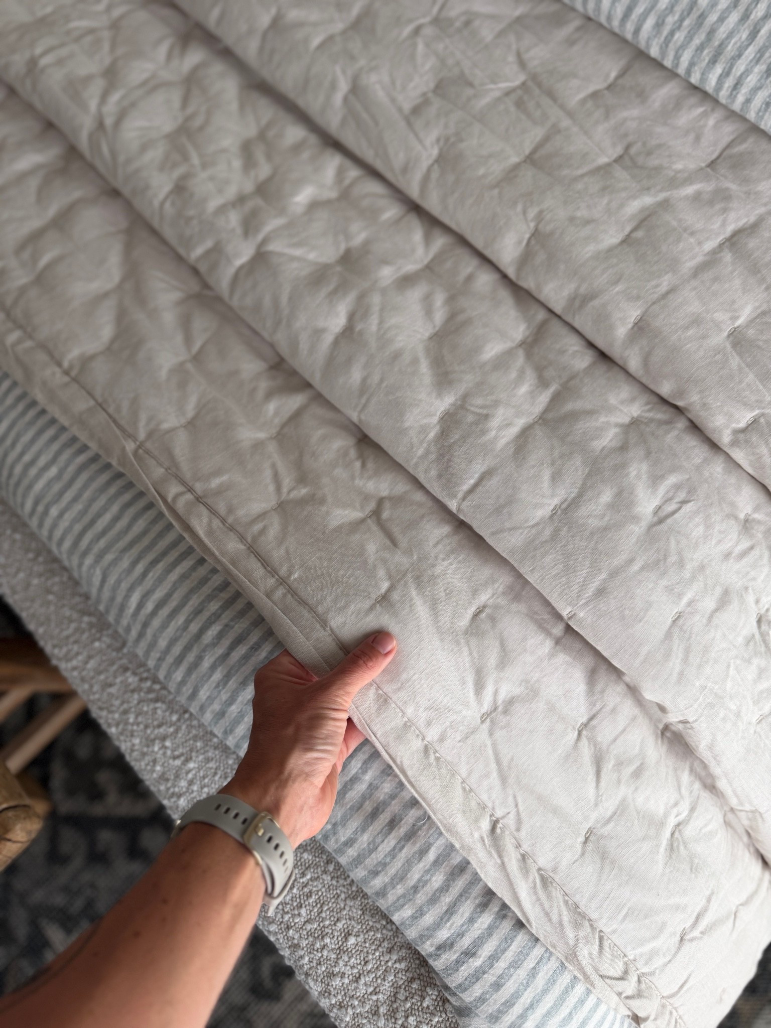 The prettiest quilt! This is the sand color, but it’s available in multiple colors. Lightweight for summer, but provides enough warmth for winter month. Seriously so cozy!

#LTKHome