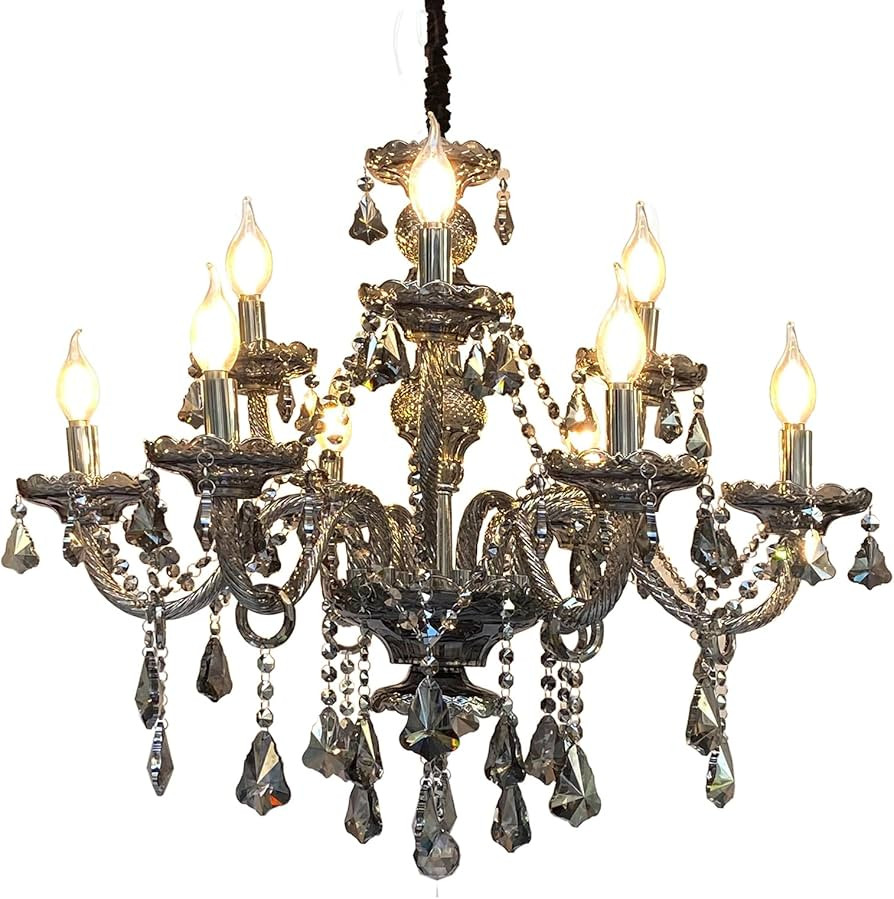 Luxury Crystal Chandelier Smoke Gray,Double Layer K9 Crystal Chandelier Light Fixtures 9-Light Ca... | Amazon (US)